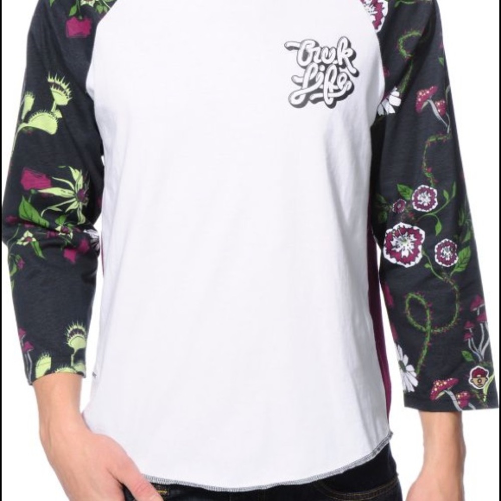 Truk fit fly trap white raglan baseball T-shirt Large